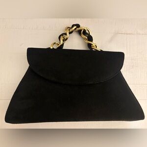 Salisburys real leather black clutch with chunky gold twisted strap vintage